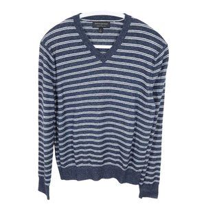 4/$25 BANANA REPUBLIC Size S Navy White Heather Cotton Yarn V Neck Pullover Swea